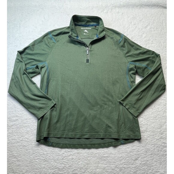 Tommy Bahama Pullover Mens L Green Rialto Beach Half-Zip Sweatshirt Preppy Logo - Picture 2 of 5